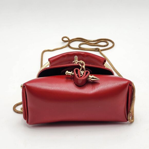 Micro Mini Red Gold Circle Handle Crossbody Bag - Picture 5 of 10